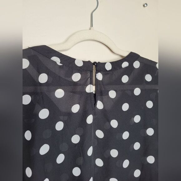 A.U.W. Polka Dot Blouse Black White Strappy Flounce Sleeve Teacher Office Medium - Picture 8 of 11